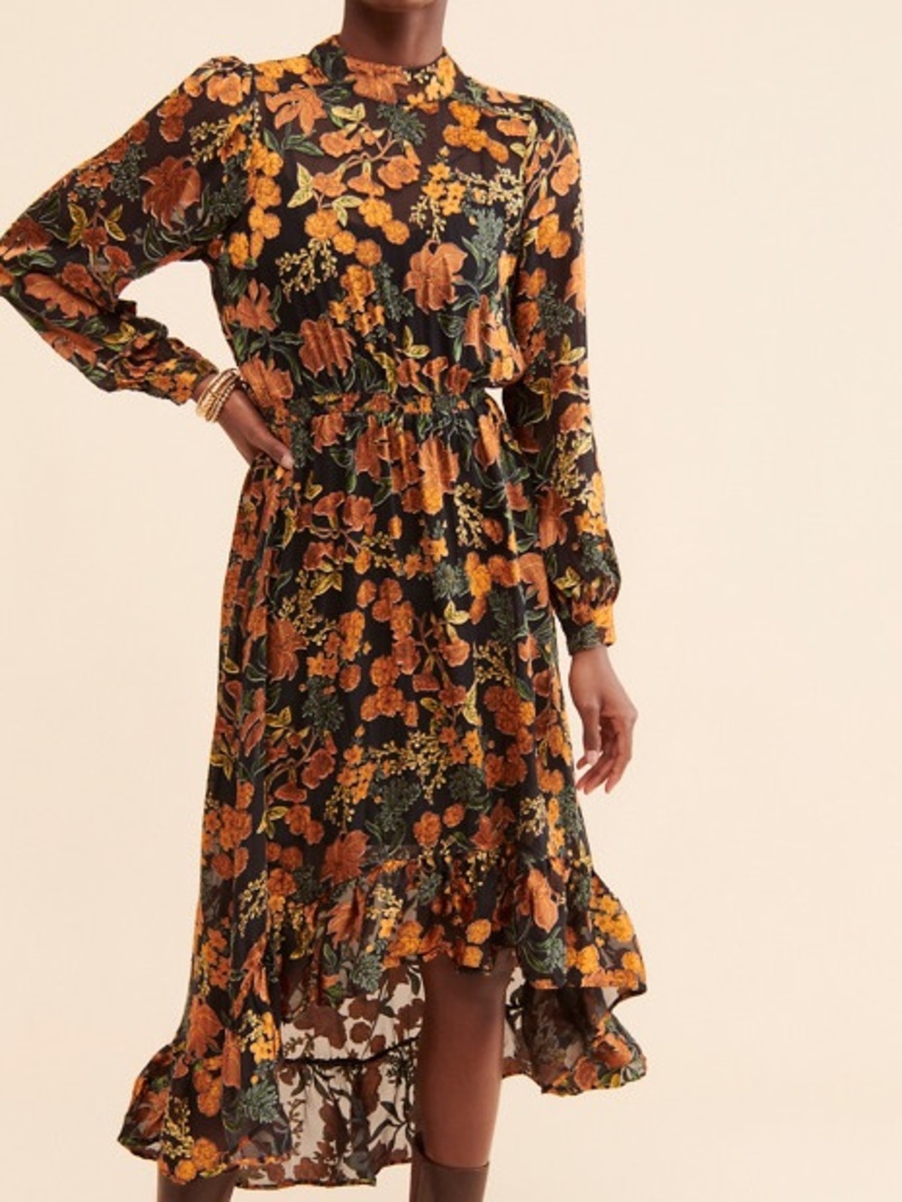 Anthropologie Floral Midi Dress High-Low Hem Sheer
